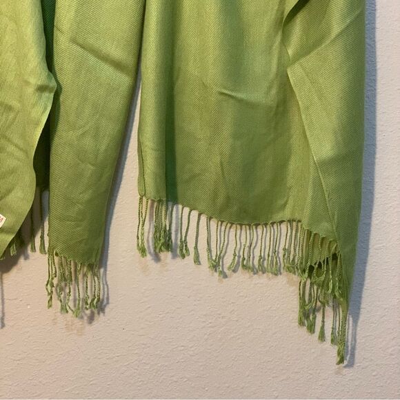 PASHMINA Avocado Green Tassel Scarf shall. - Picture 7 of 13